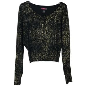 Say What Crop Black Gold Cardigan Sweater Size Medium Lng Slv Button Medium-265